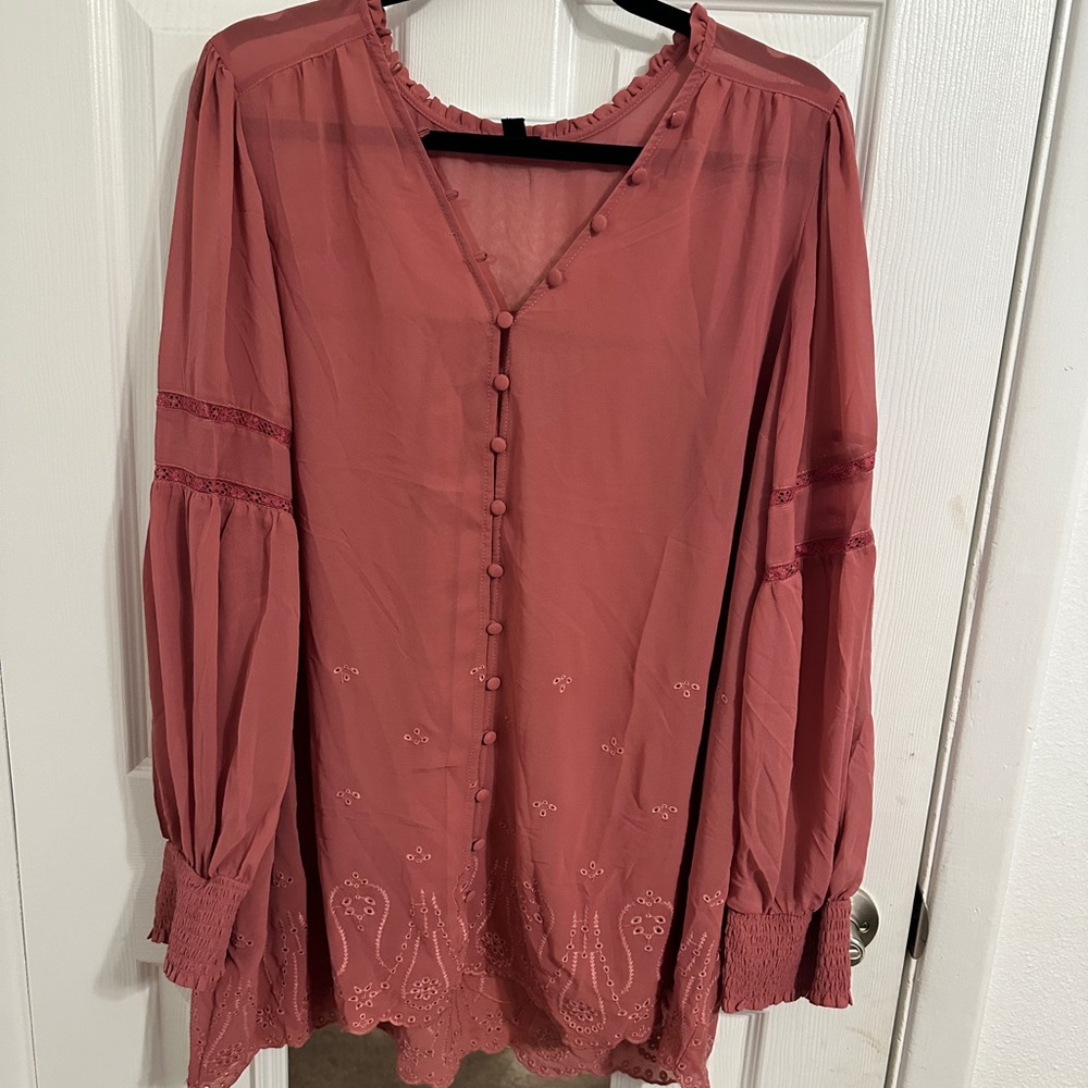 Torrid 3 Sheer Mauve Button Blouse